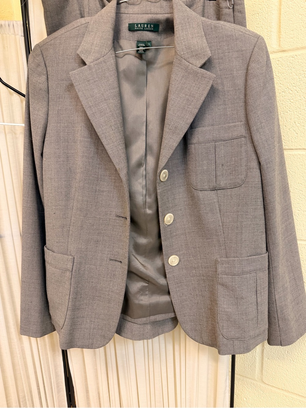 Ralph Lauren Gray Wool-Blend Midi Blazer Dress